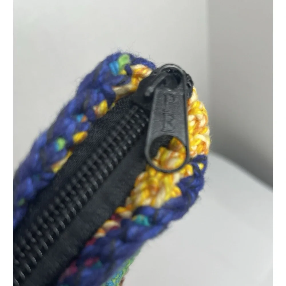 Guatamalan Woven Hobo Bag Crossbody Purse With Zipper Blue Orange Yellow Floral